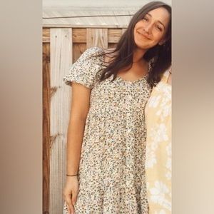 Yellow Floral Short Sleeve Dress